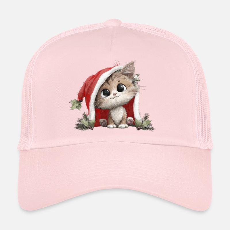 Kitten in Red Christmas Hat Christmas Cat Trucker Cap
