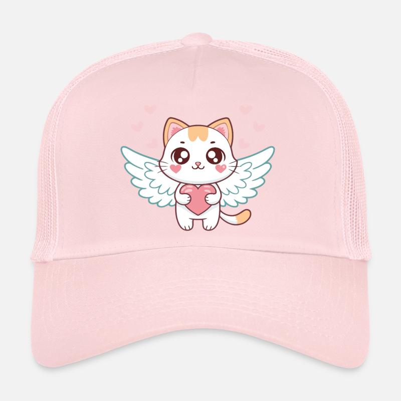 Pastel Heart Angel Cat Trucker Cap