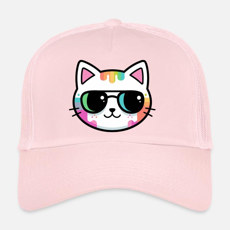 Rainbow Minimalist Cat Black Glasses Trucker Cap