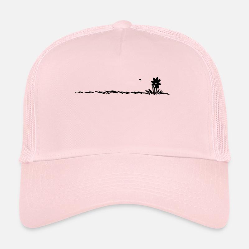 fleur de bande dessinée dans l'herbe avec des insectes Casquette trucker 