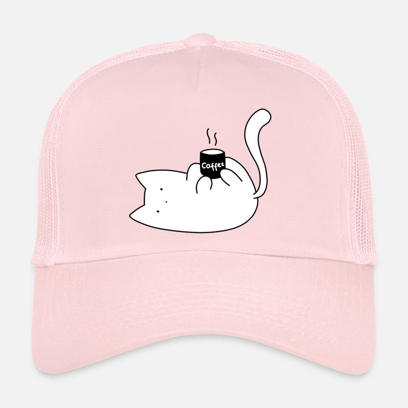 Cat Holding a Coffee Mug - Sticker - Trucker Cap - pale pink