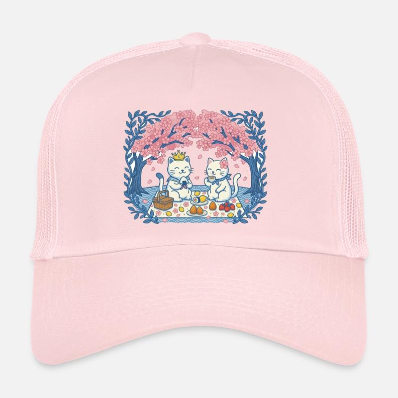 Real cats on picnic between sakura Trucker Cap