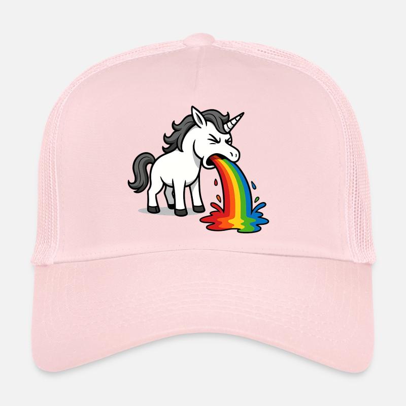 Kotzendes Einhorn – Lustiges Regenbogen Design - Trucker Cap - Hellrosa