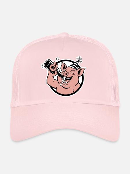 Piggy with Celebration Bottle - Trucker Cap - pale pink - Front
