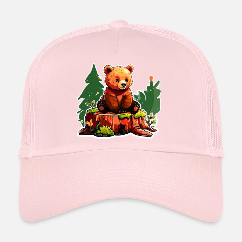 Ein kleiner Bär hockt auf einem Baumstumpf - Trucker Cap - Hellrosa