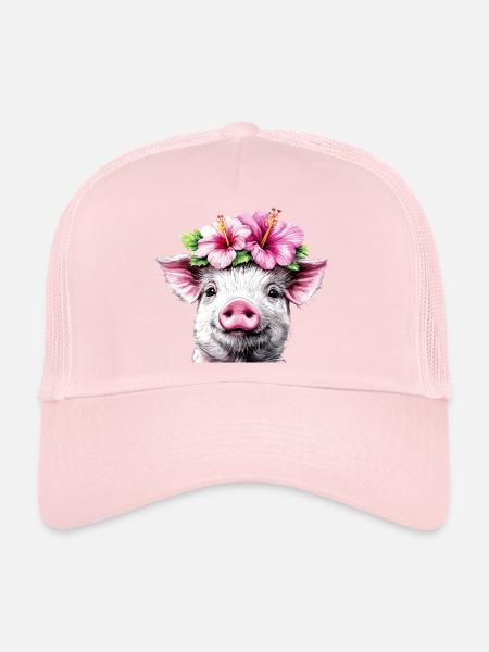 Cochon à couronne d’hibiscus - Casquette trucker  - rose pâle - Devant