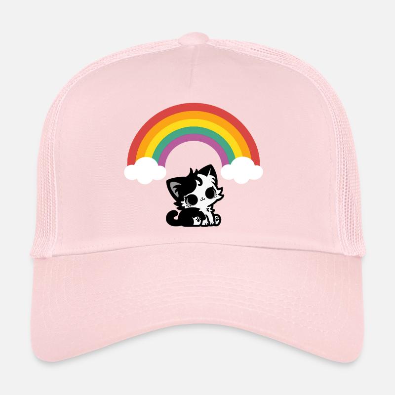Goth Cat under the Rainbow Motif - Trucker Cap - pale pink