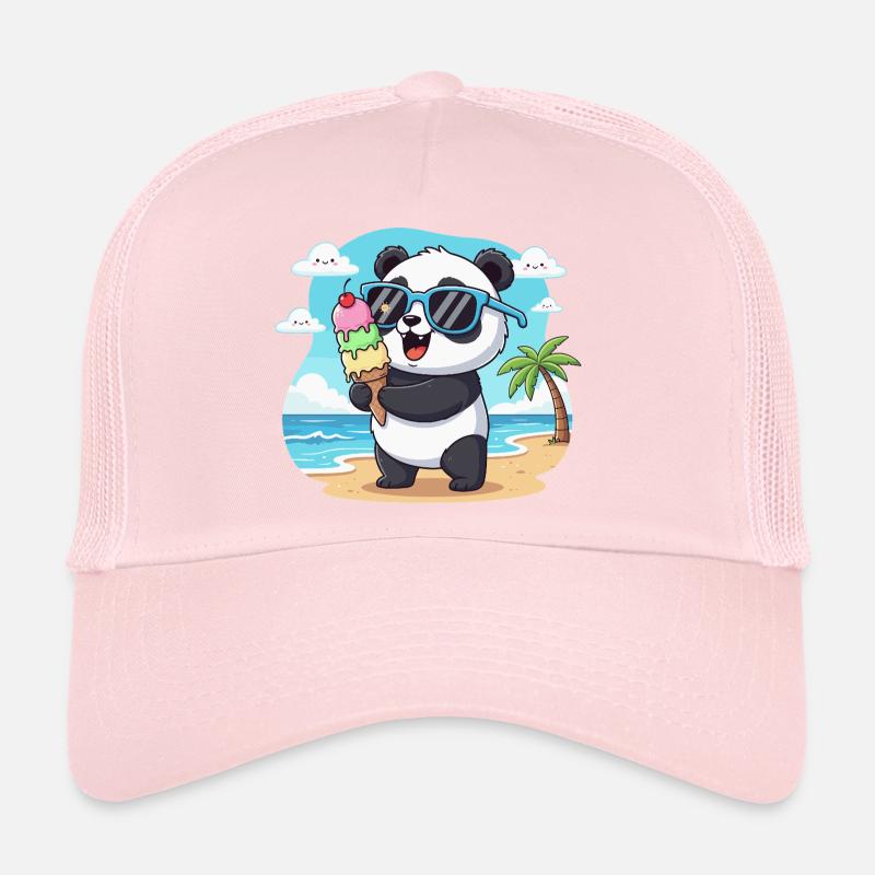 Panda am Strand mit Eiscreme Trucker Cap