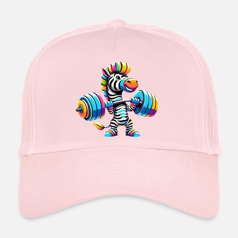 Buntes Zebra mit Hantel Langhantel Trucker Cap