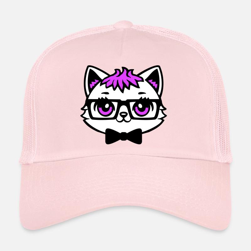 Chat Nerd Nerd Lunettes Noeud papillon Cheveux roses Geek Casquette trucker 