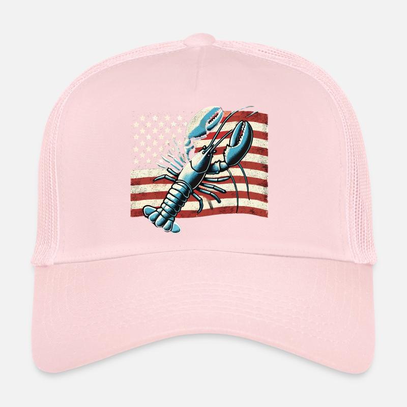 Homard devant le drapeau américain Casquette trucker 
