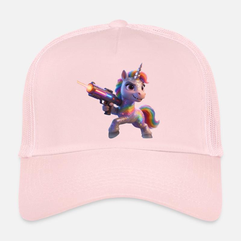 Regenbogen-Einhorn mit Laserpistole - Trucker Cap - Hellrosa