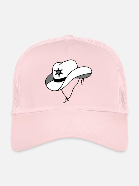 Chapeau de shérif avec petit crâne sur étoile de shérif - Casquette trucker  - rose pâle - Devant
