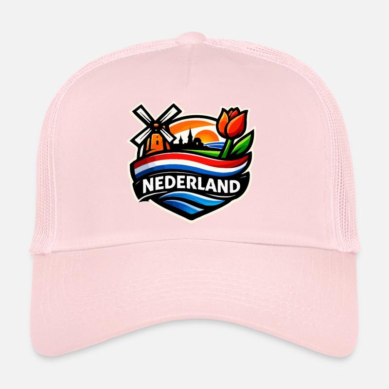 Lever de soleil hollandais avec tulipes moulin à vent Casquette trucker 