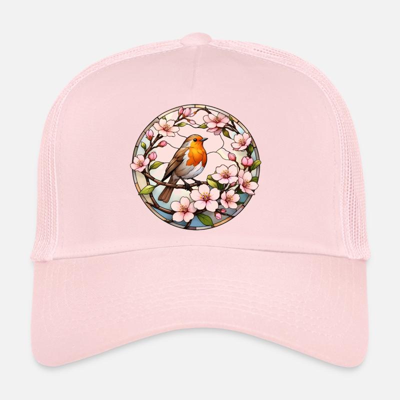 Robin with cherry blossoms spring motif Trucker Cap