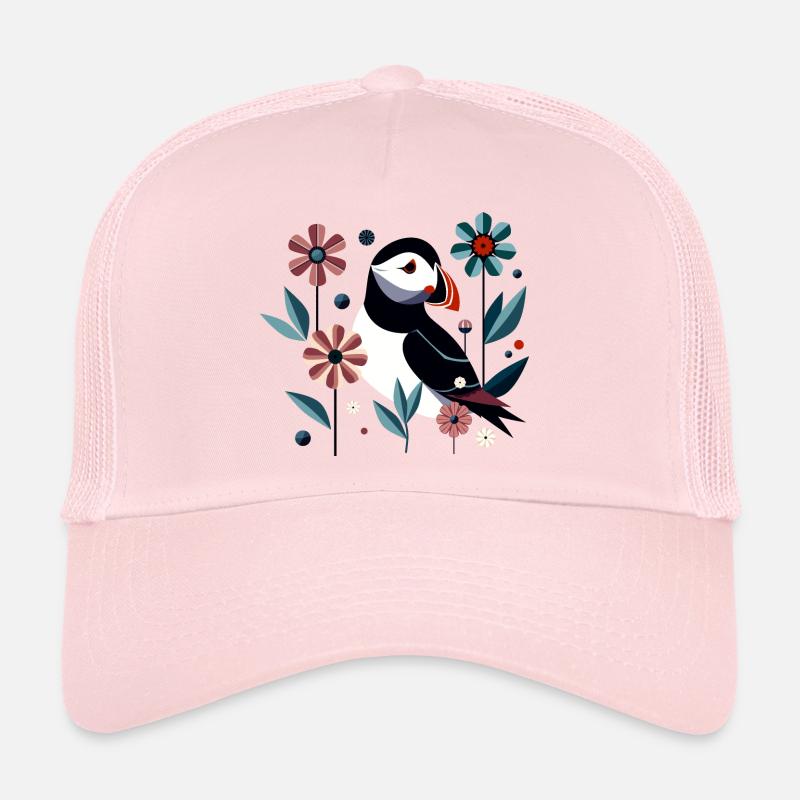 Papageitaucher mit Blumen - Trucker Cap - Hellrosa