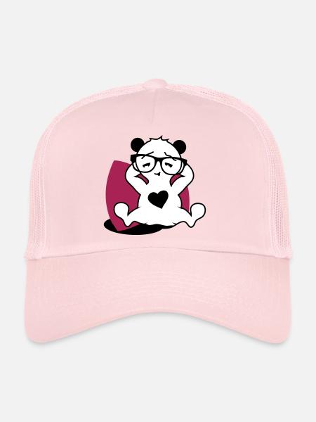 Panda with nerd glasses and heart button while relaxing - Trucker Cap - pale pink - Front