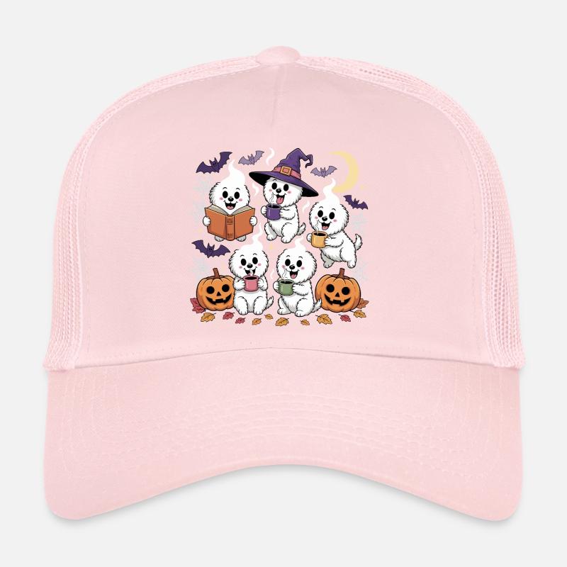 Dogs Reading Book Halloween Coffee Lovers - Trucker Cap - pale pink