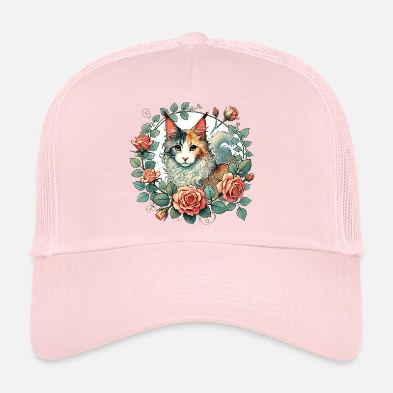 Chat élégant avec cadre floral Casquette trucker 