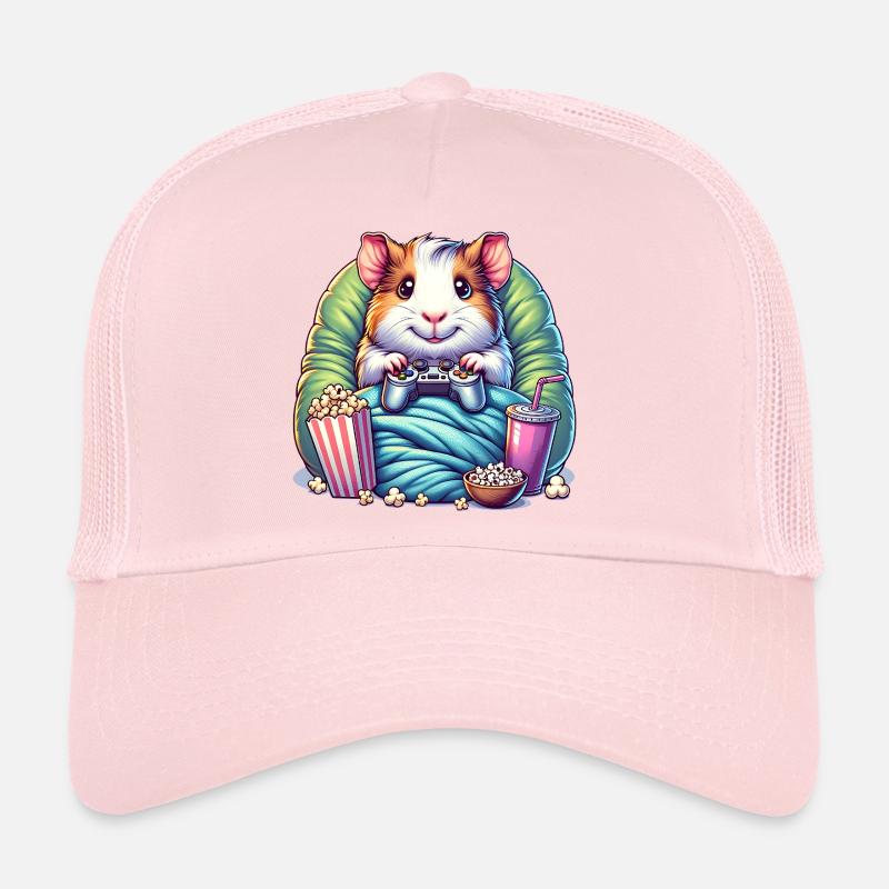 Gaming hamster in relaxation mode with popcorn Trucker Cap
