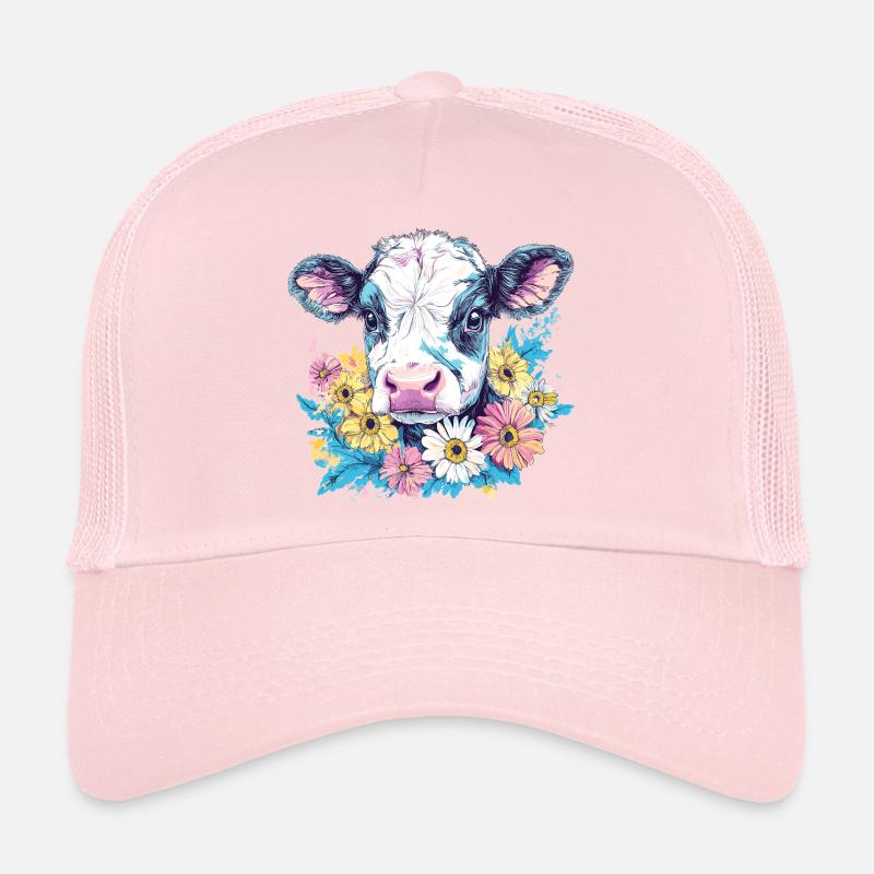 Vache avec couronne de fleurs aux couleurs vives Casquette trucker 