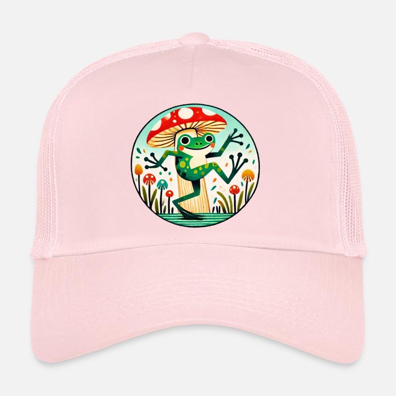 Mushroom Frog Whimsy Circle Trucker Cap