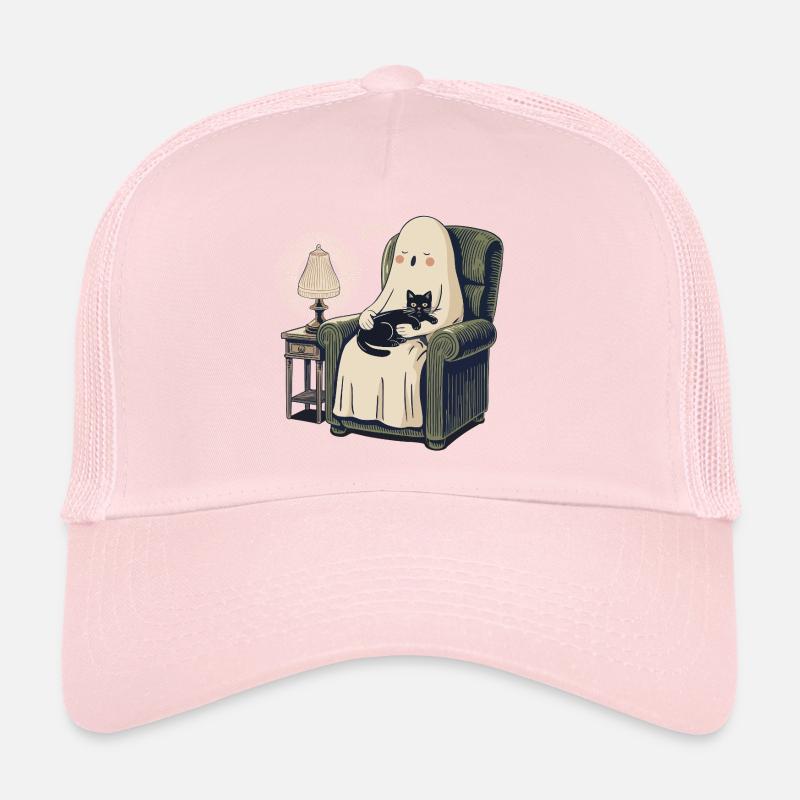 Schlafender Geist und Katze – Gemütliche, gruselige schwarze Katze Trucker Cap