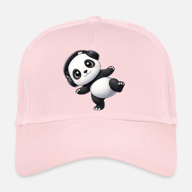 Cute panda with headphones dancing music techno Trucker Cap