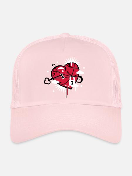 laced & repaired heart with keyhole - Trucker Cap - pale pink - Front
