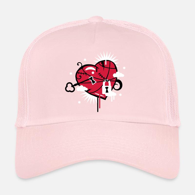 coeur lacé et réparé avec trou de serrure Casquette trucker 