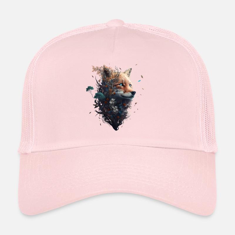 Abstrakter Fuchskopf der aus einem Wald ragt - Trucker Cap - Hellrosa