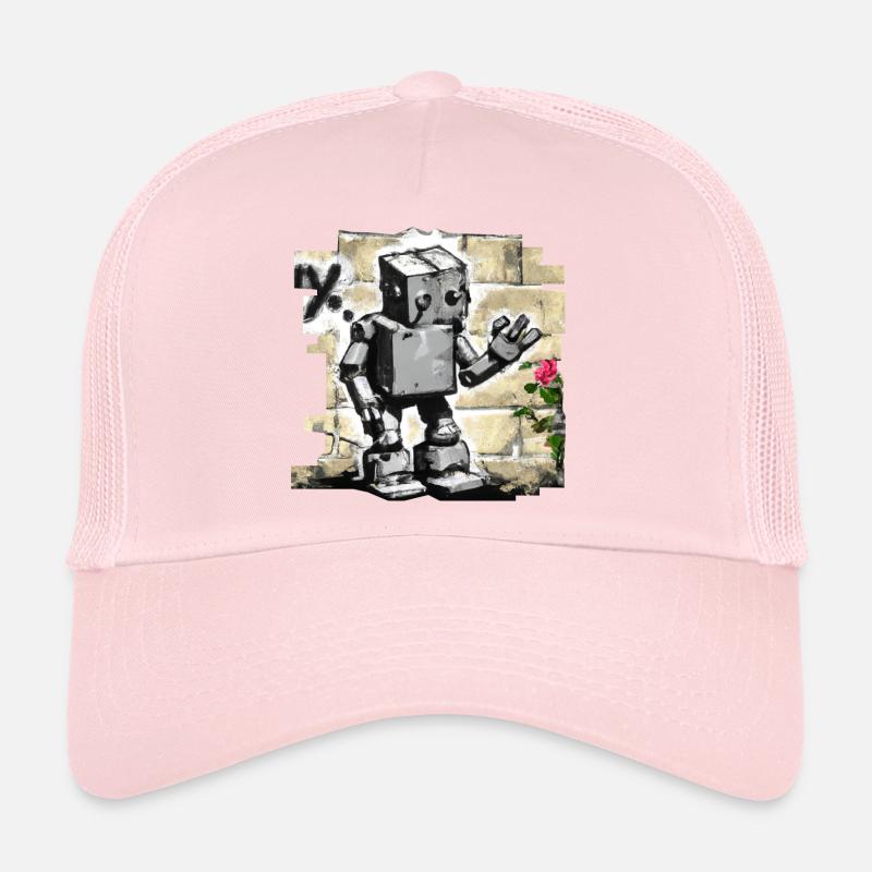Robot Comic Graffiti Wall Character Rose Urban Trucker Cap