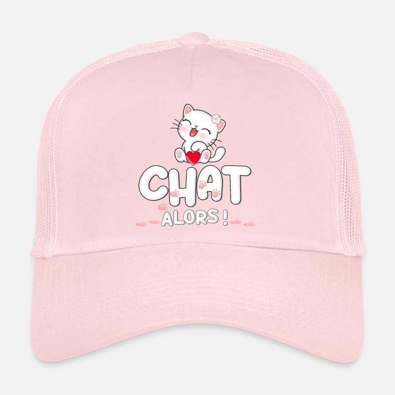 Chat mignon avec cœur et fleurs - Casquette trucker - rose pâle