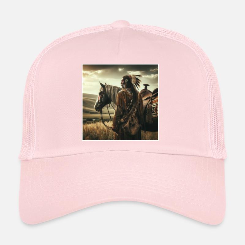 Amérindien - Casquette trucker  - rose pâle