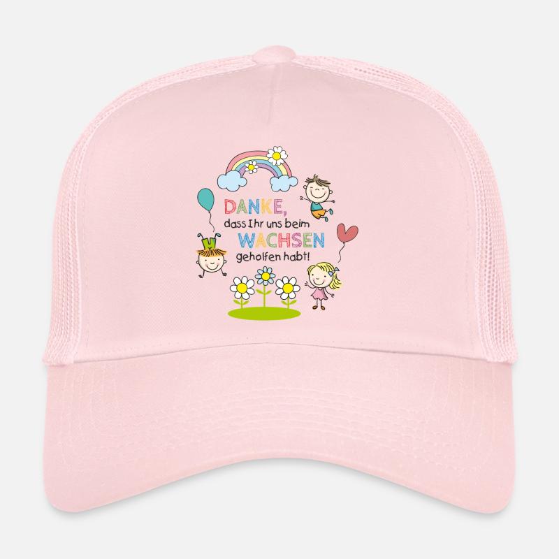 Spruch Abschied | Kinder - Regenbogen - Blumen  - Trucker Cap - Hellrosa