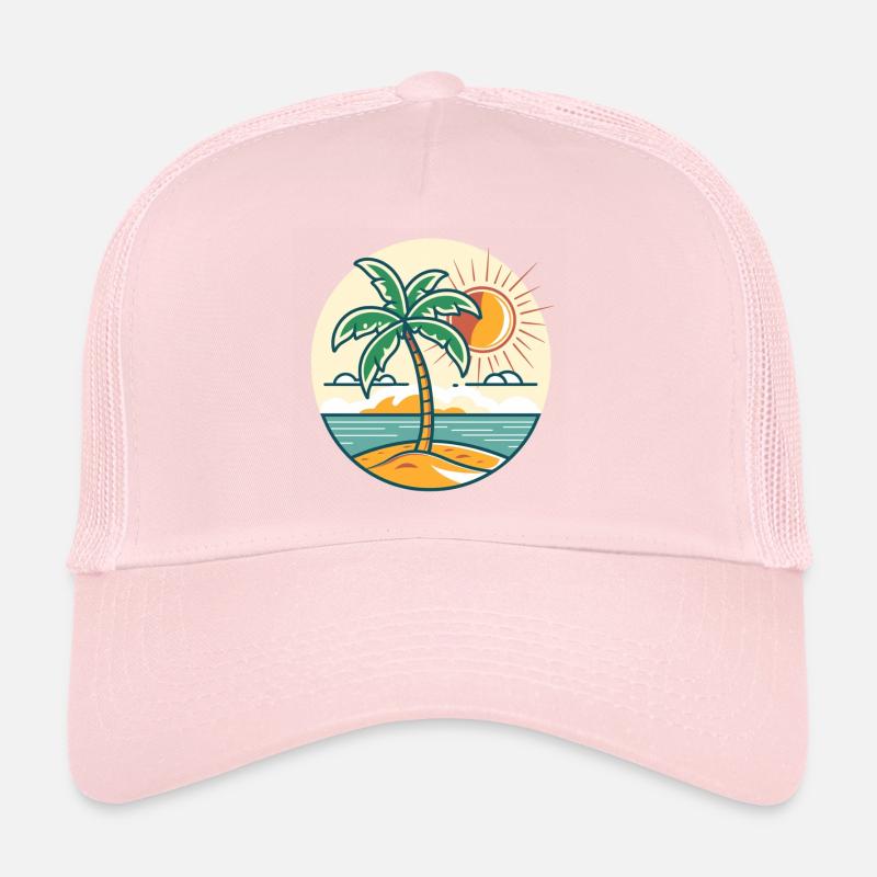 Palmier de l’île au coucher du soleil Casquette trucker 