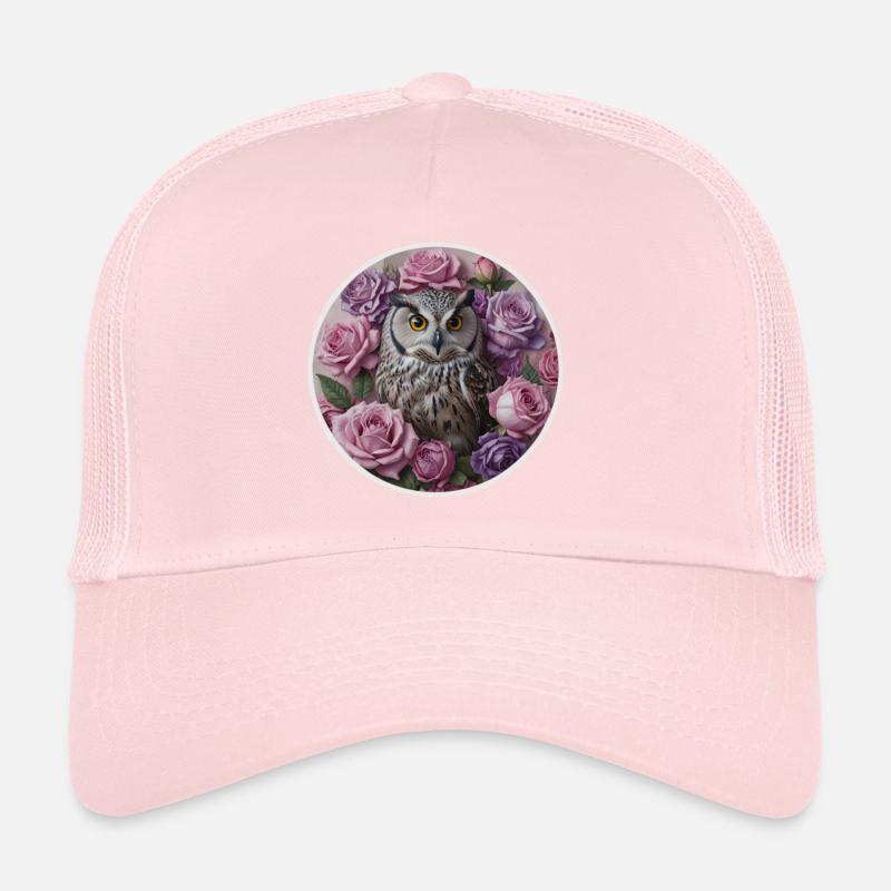 Chouette et roses pastels Casquette trucker 
