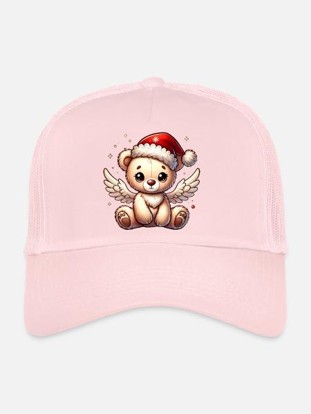 Ours en peluche ange doux compagnon de Noël - Casquette trucker  - rose pâle - Devant
