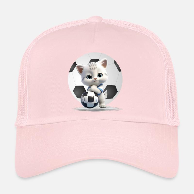 Kätzchen-Maskottchen mit Fußball Trucker Cap