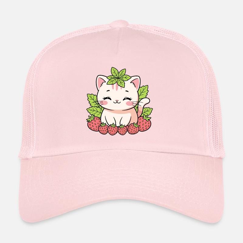 Kätzchen mit Erdbeeren und Blättern - Trucker Cap - Hellrosa