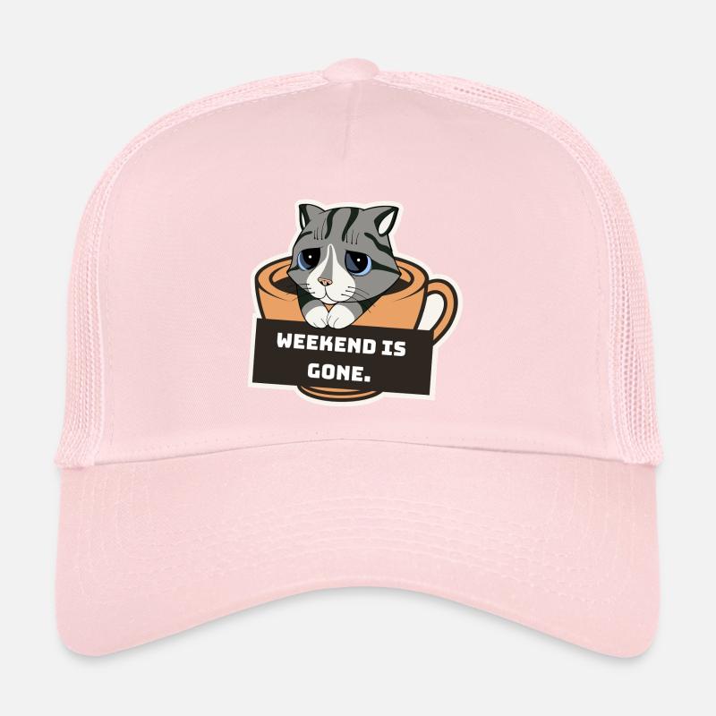 Chaton triste avec tasse à café et signe de week-end - Casquette trucker  - rose pâle