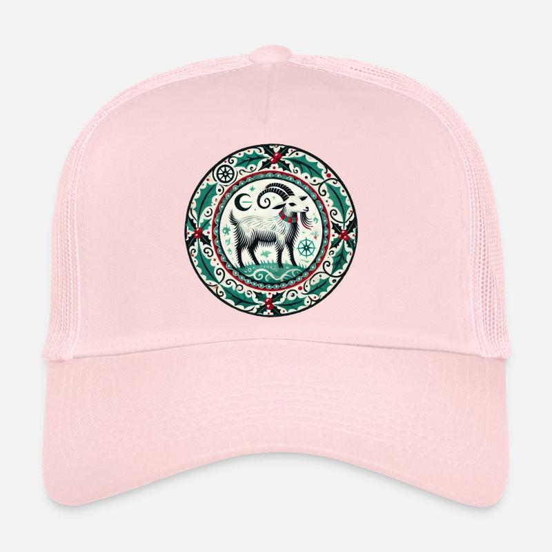 Festliche Ziege mit Stechpalmen- und Seemotiven - Trucker Cap - Hellrosa