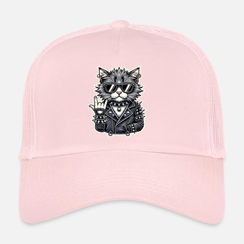 Rockiger Katzenstil mit Lederjacke Trucker Cap