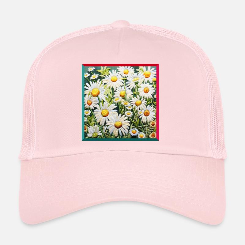 Embroidered Chamomile Floral Pattern Embroidery Garden Trucker Cap