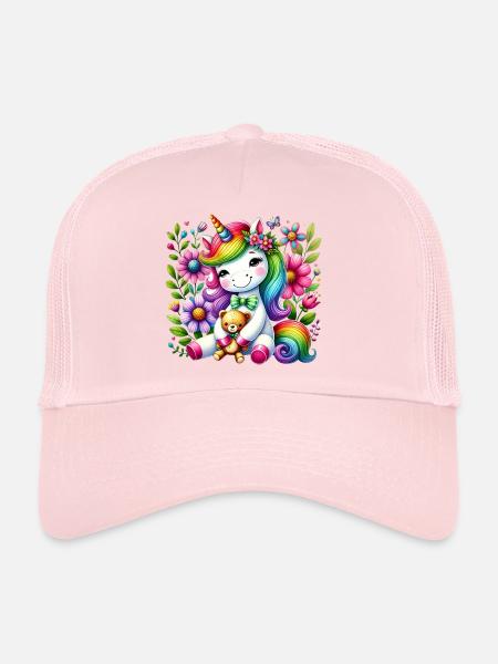 Rainbow Unicorn Floral Dream - Trucker Cap - pale pink - Front