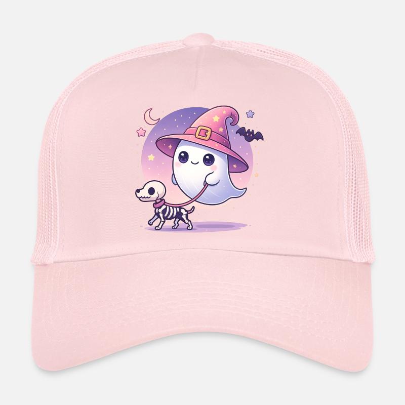 Pinker Hexen‑Geist mit Skelett‑Hund – Halloween Trucker Cap