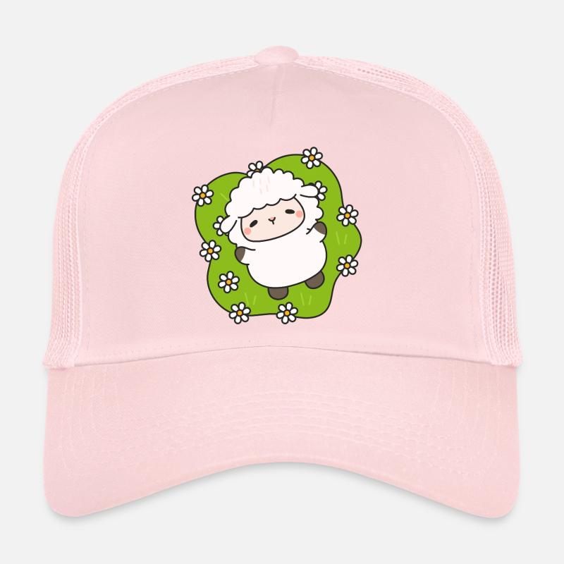 Happy sheep on flowering grass Trucker Cap