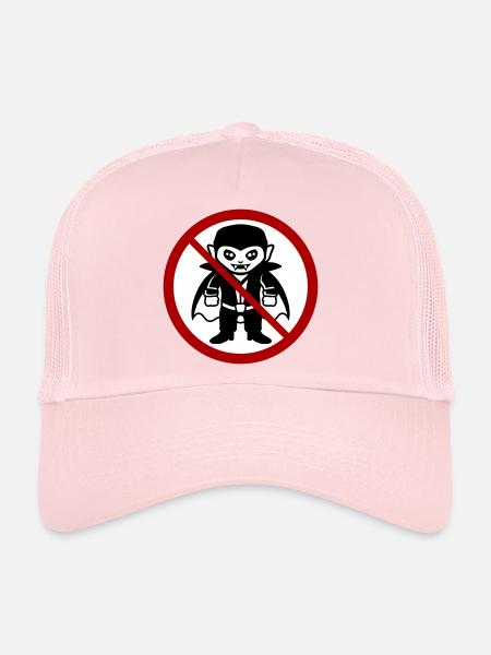 Pas un vampire ! Drôle de panneau d’interdiction Halloween - Casquette trucker  - rose pâle - Devant