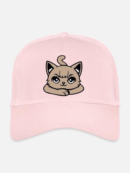 Cat, Grim, Angry, Eye, Crossed, Paws, Naughty - Trucker Cap - pale pink - Front