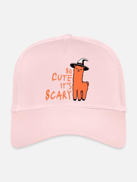 So cute it's scary llama witch hat Halloween saying - Trucker Cap - pale pink - Front